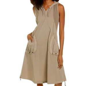 XCVI Wearables Jour HOODED Sleeveless Tunic Midi Pockets Dress Sz XS